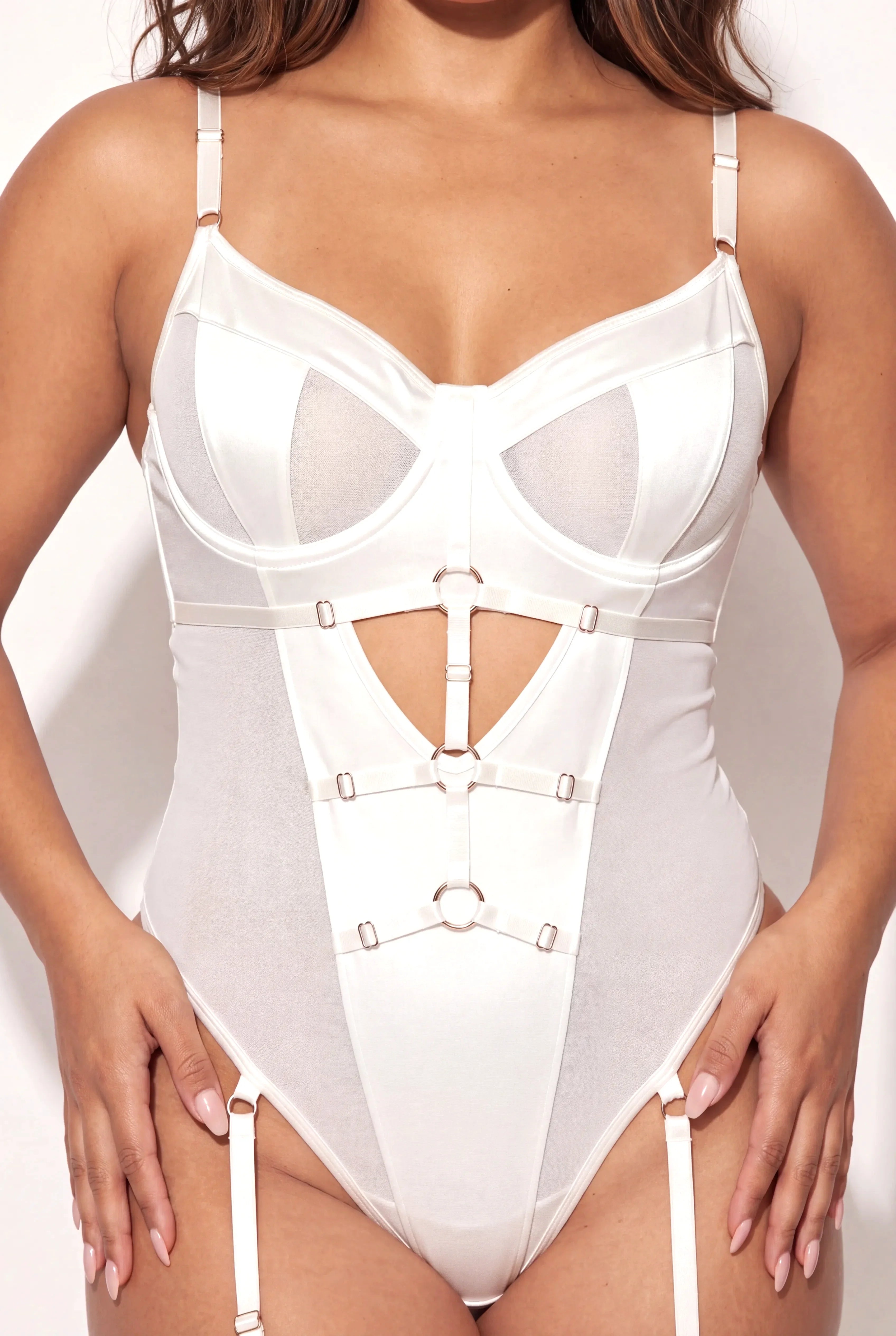 Body Avec Tour De Cuisses Blanc Sauvage - NAKED Underwear - Détail produit face
