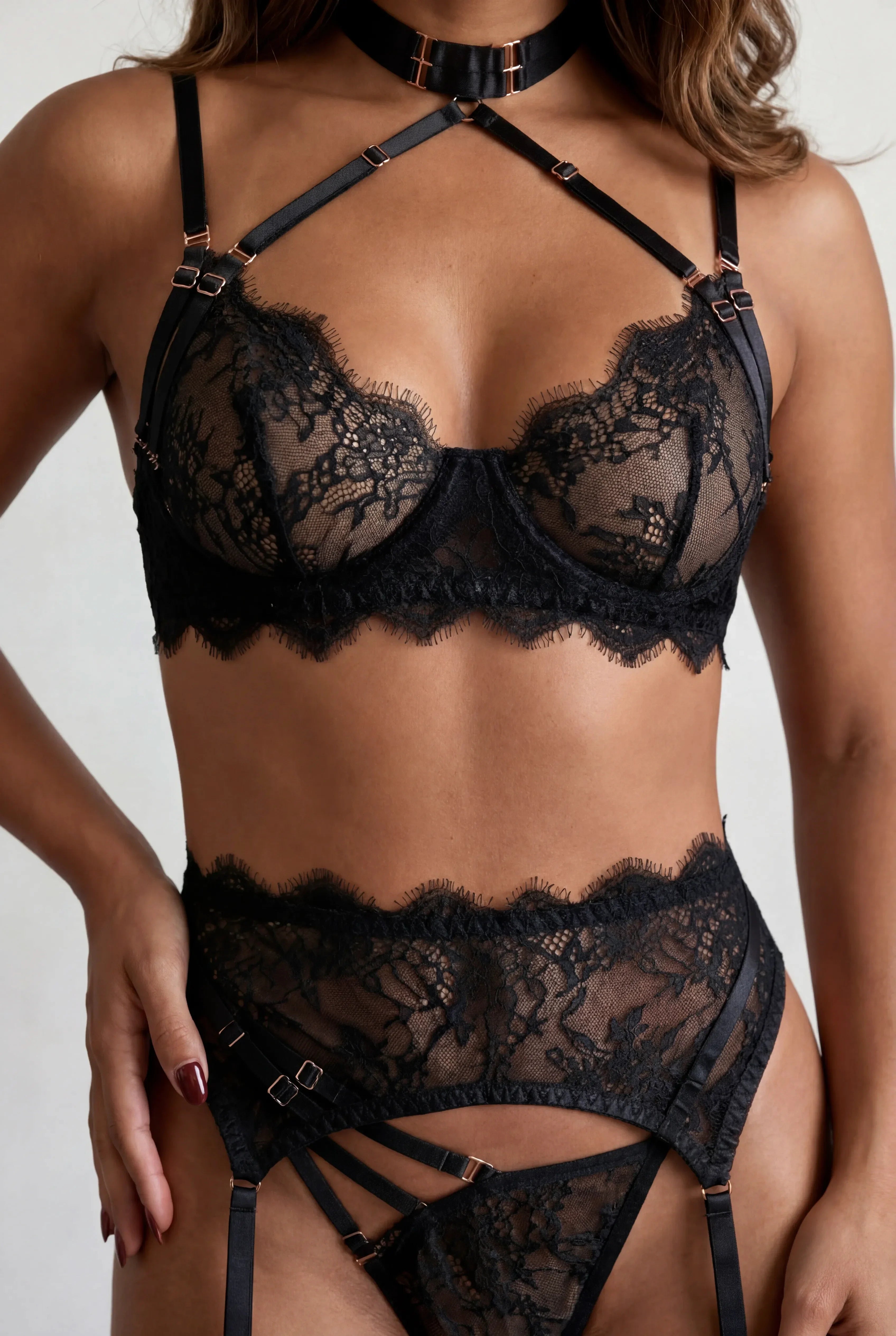 Ensemble Lingerie Pour Femme Quatre Pi Ces Audacious Noir - NAKED Underwear - Détail produit face