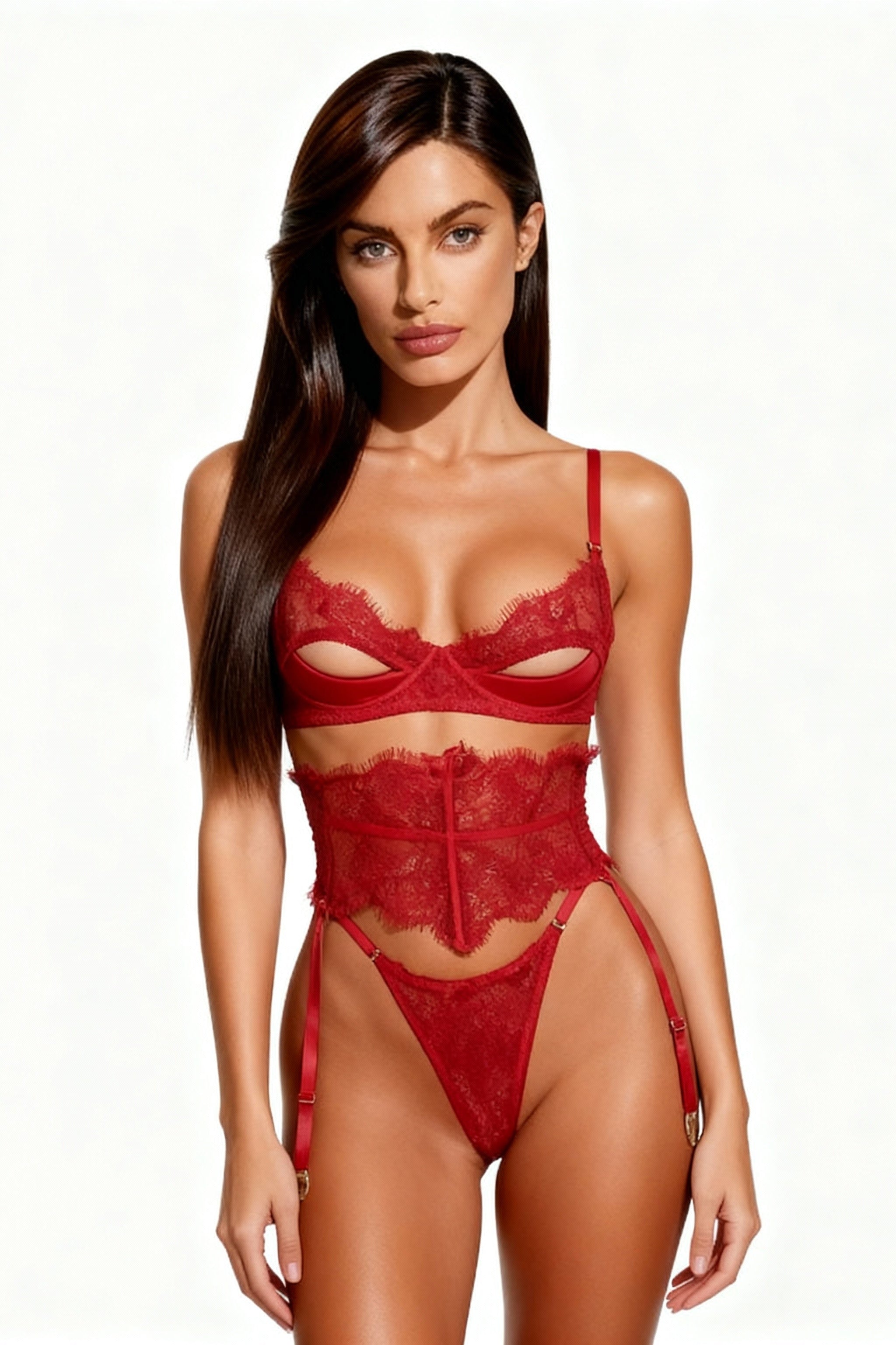 Ensemble lingerie pour femme trois pièces - ENVY Rouge - NAKED Underwear FR