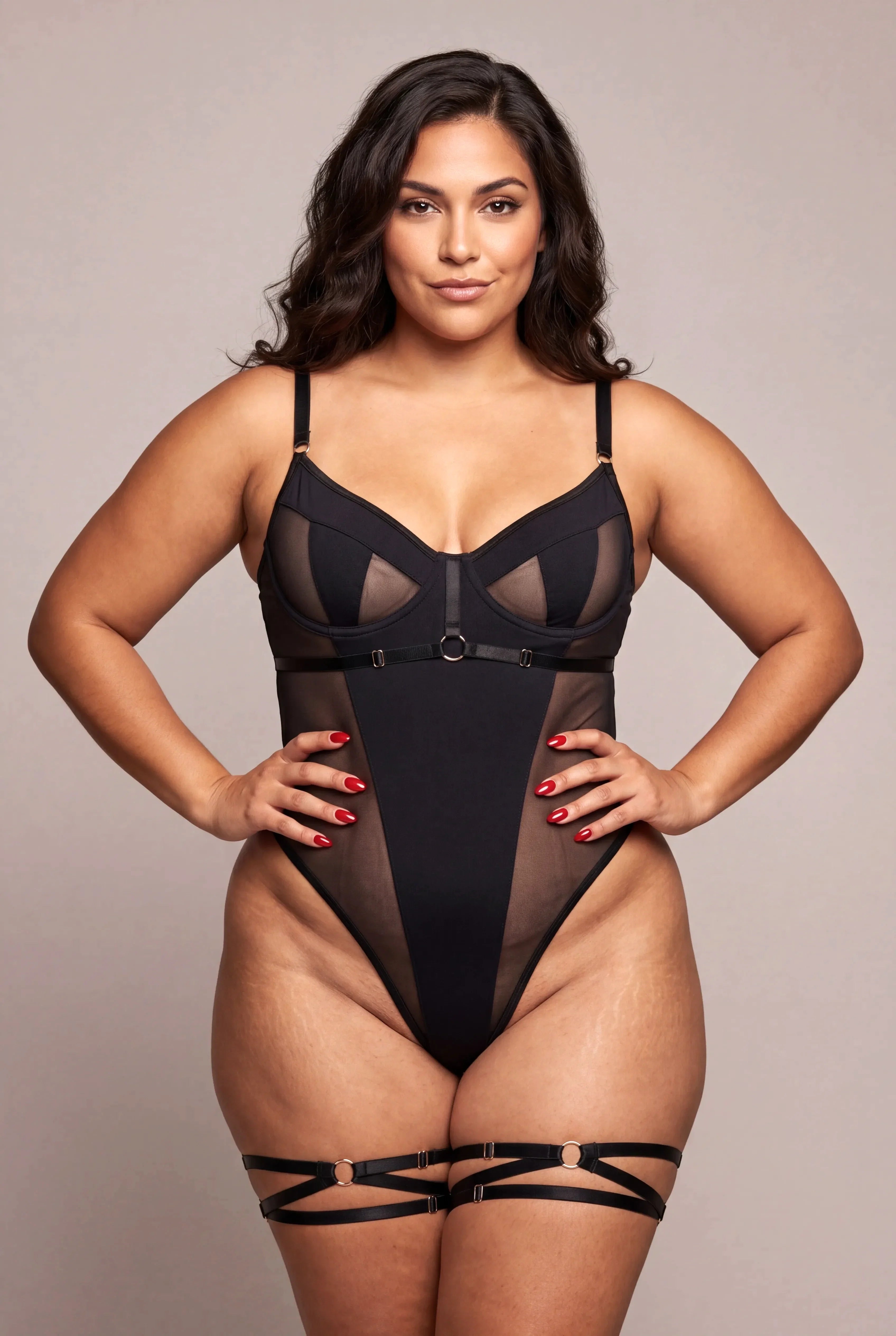 Body Avec Tour De Cuisses Noir Sauvage - NAKED Underwear - Mannequin debout face