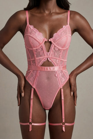 Body aus Spitze mit Oberschenkelring - AUDACE Rosa 