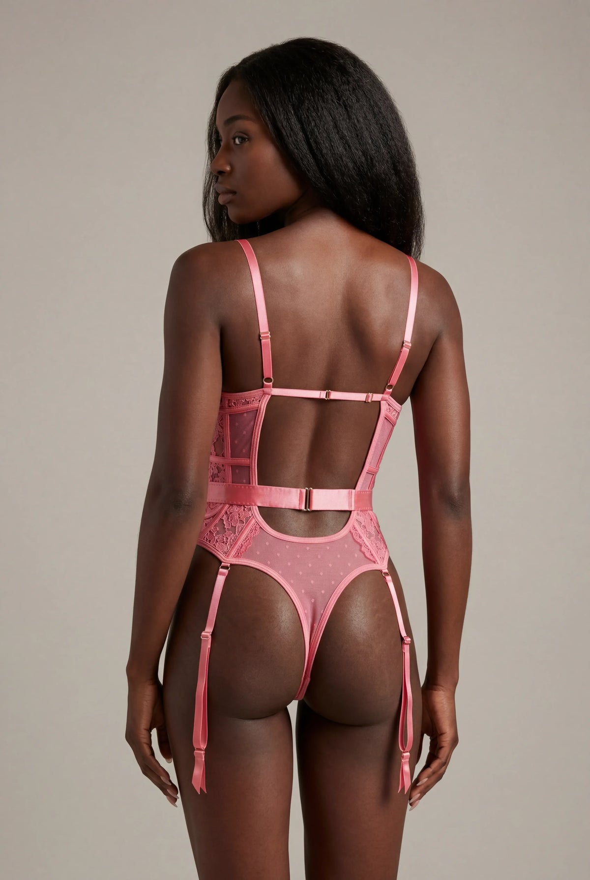 Body aus Spitze mit Oberschenkelring - AUDACE Rosa 