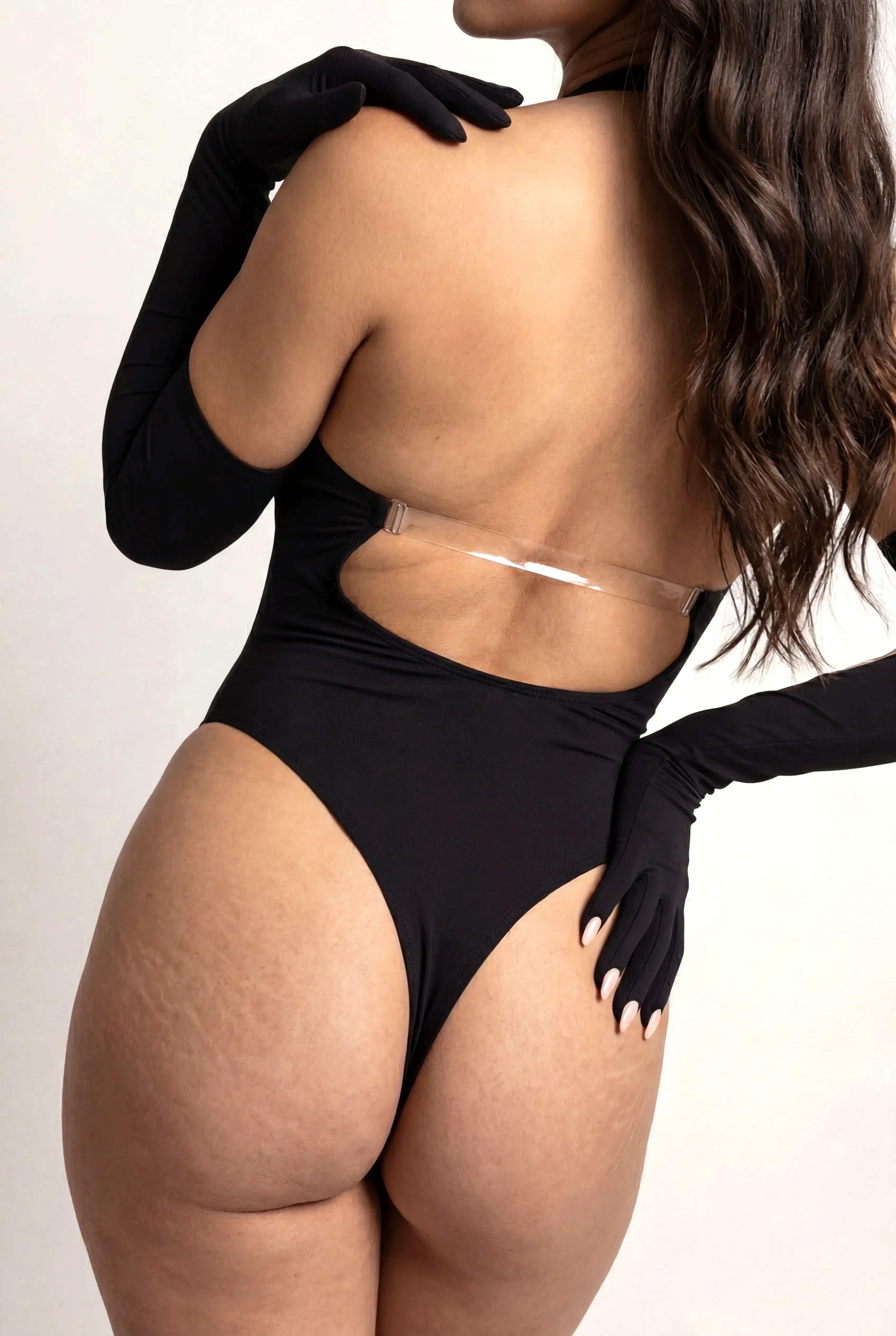 Body pour femme avec gants – ILLUSION Noir - NAKED Underwear - Close-up produit dos