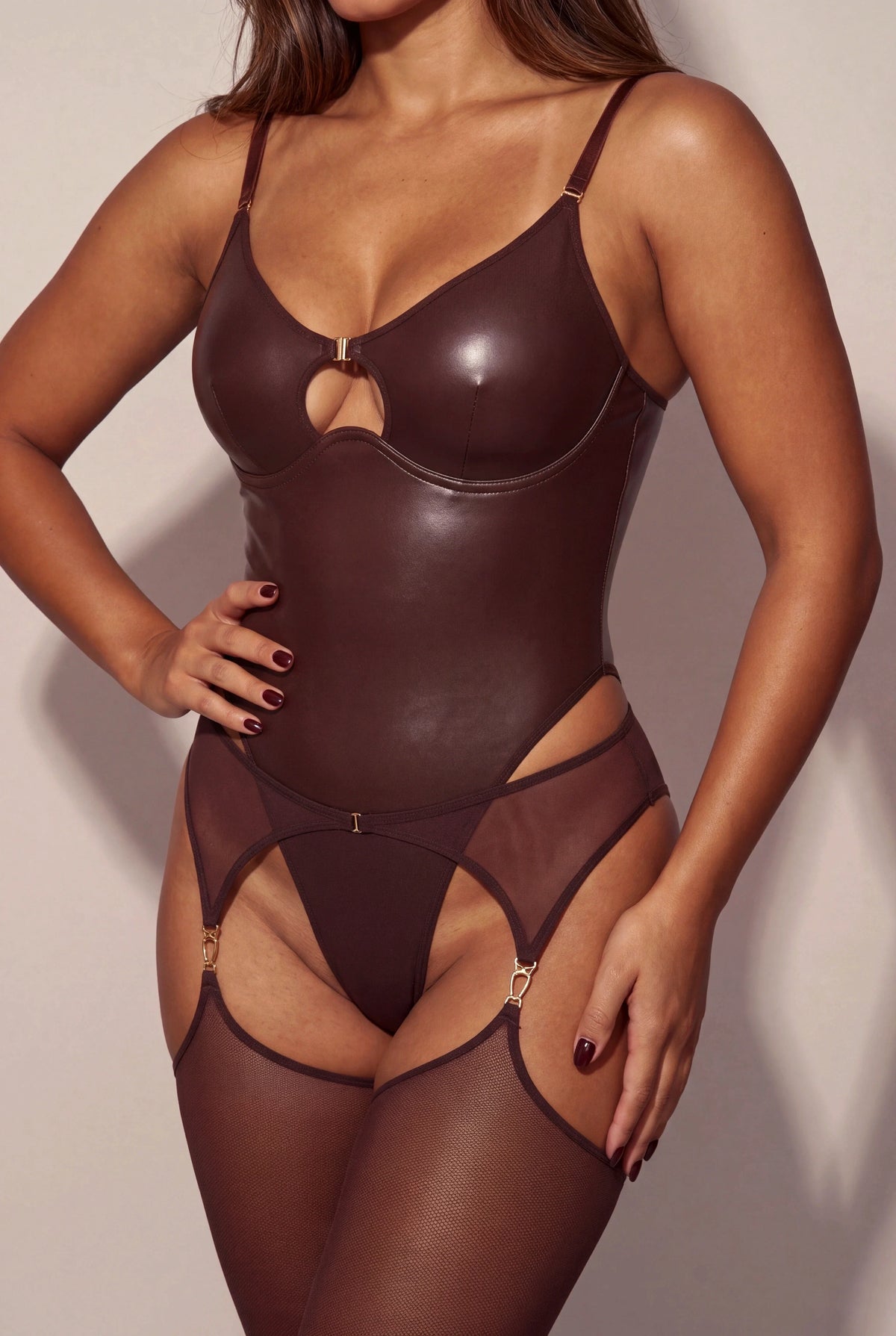 Body pour femme avec porte-jarretelles - CUIRELLE Marron - NAKED Underwear FR
